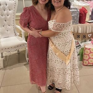 Red and white button down dress